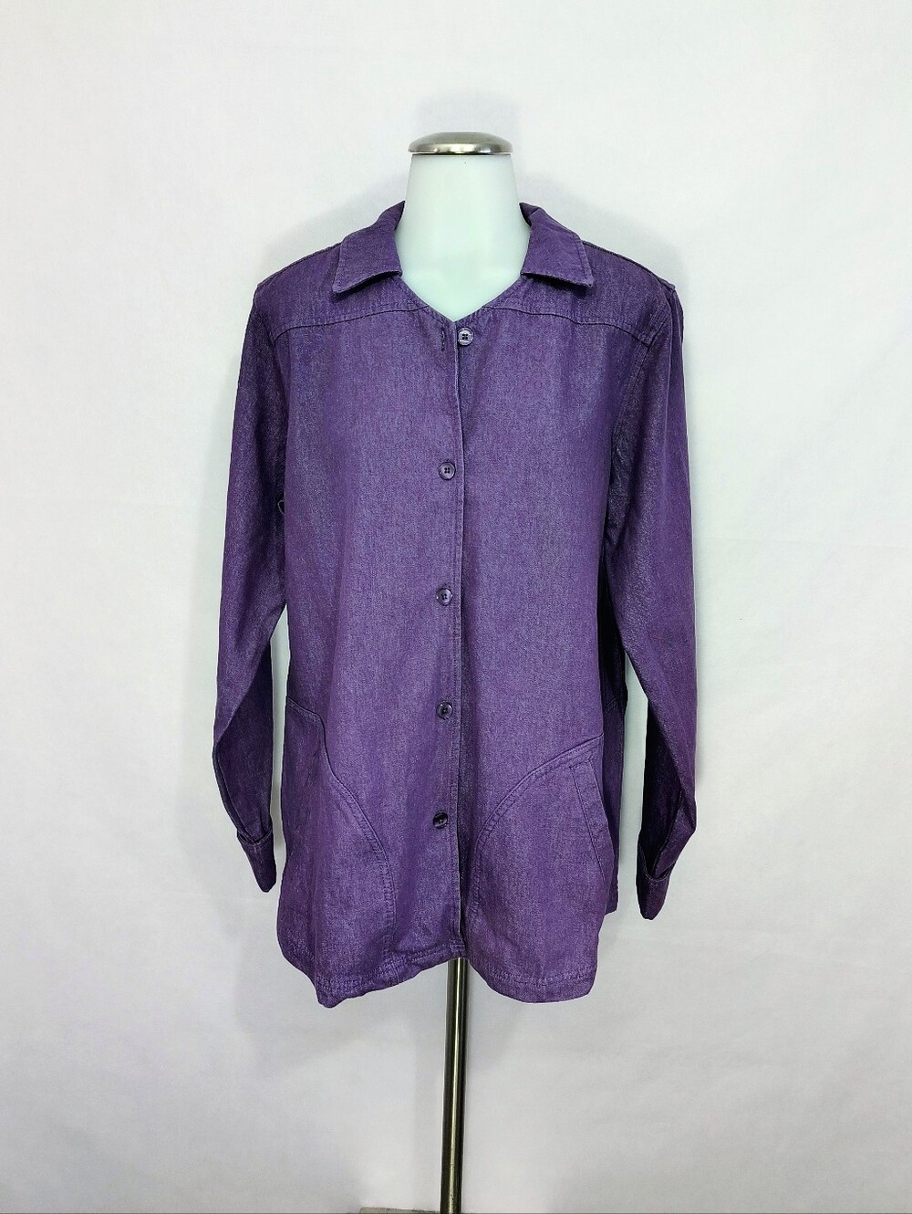 Denim & Co Purple Denim Shirt With Embroidery Design On Backside NWT